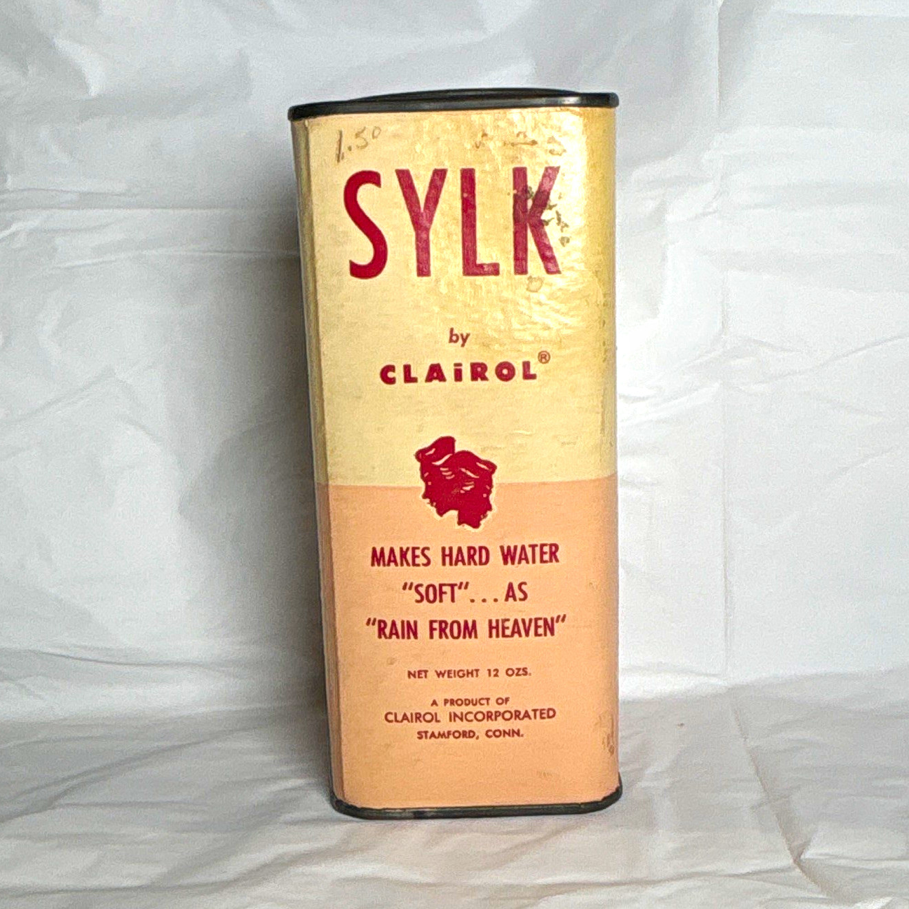Vintage Clairol SYLK Hard Water Hair Rinse 12 oz Tin Can, Beige/Pink (1955) NOS