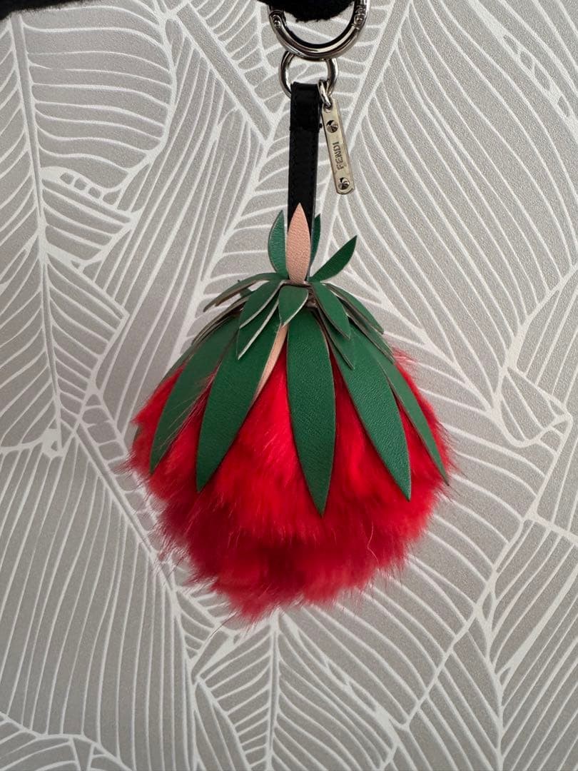 FENDI Pom Pom Fur Pineapple Charm Leather Bag Accessory Used Excellent
