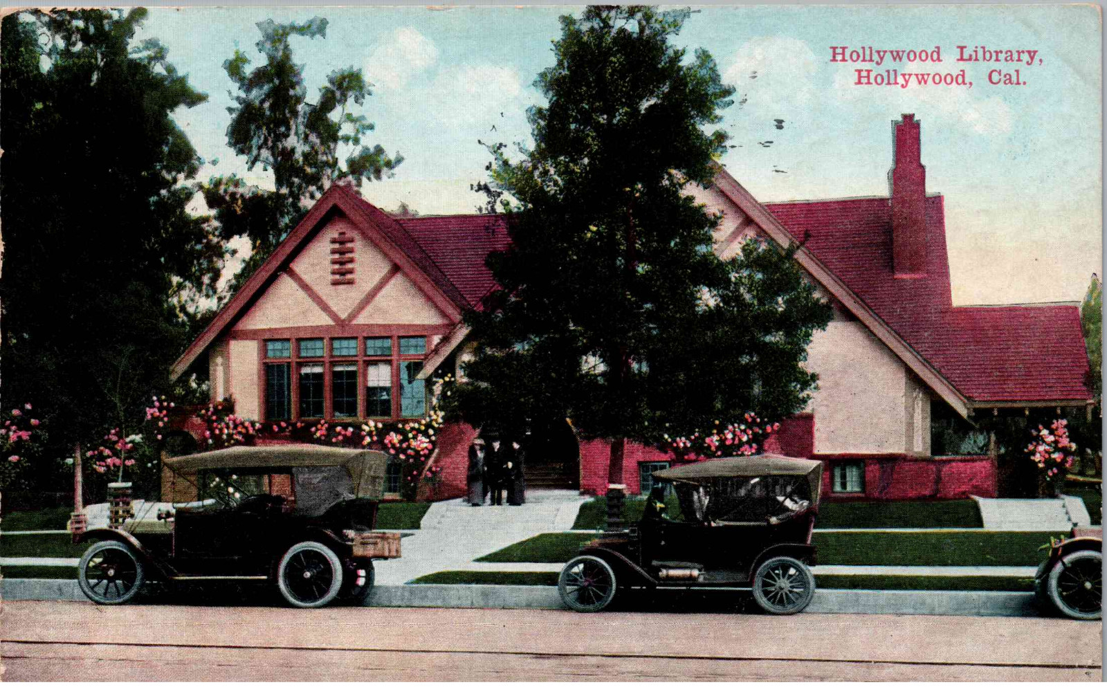 Hollywood, California - Cars parked in front of the Hollywood Library - in 1917