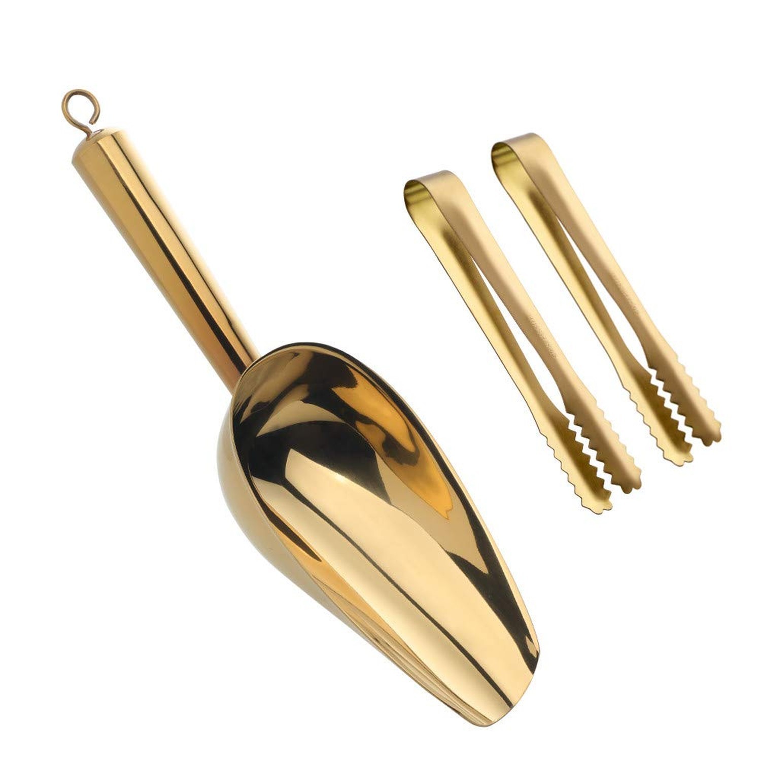 Mingcheng Stainless Steel Ice Scoop and Ice Tongs Small, Round Bottom Bar Ice...