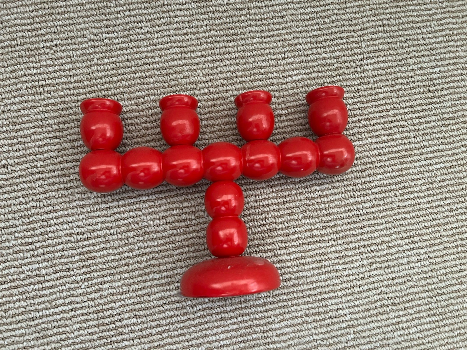 Vintage Red Scandinavian Wooden Candelabra Candle Holder Mid Century Folk Art