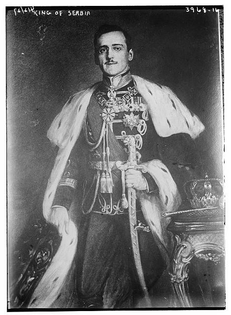Photo:King of Serbia Portrait in Military Uniform with Crown and Sword