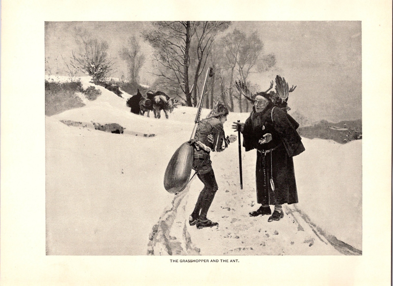 The Grasshopper & Ant La Fontaine\'s Fables JG Vibert 1902 Book Plate Print TK29
