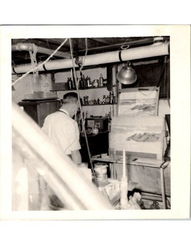 1950s Artist in Basement Studio Photograph Postwar America Hobbyist Vernacular 1950s Artist in Basement Studio Photograph Postwar America Hobbyist Vernacular