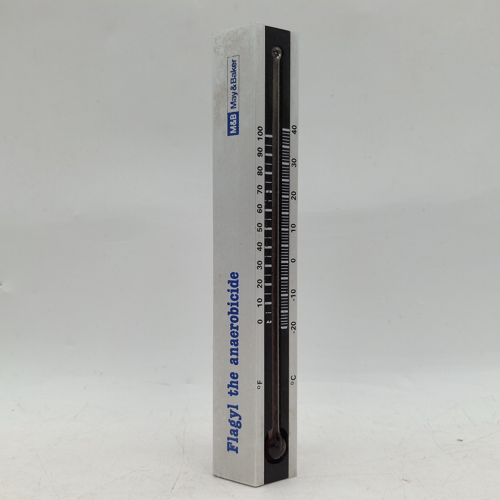 Vintage Thermometer Ole Jørgensen Denmark 1975 Flagyl May Baker Pharma Ad