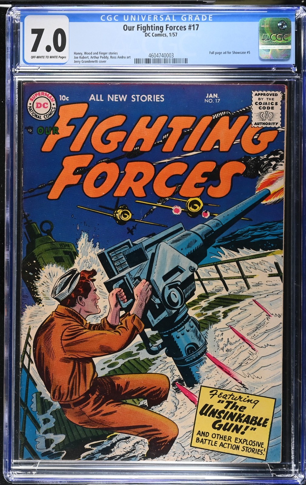 OUR FIGHTING FORCES #17 (1957) CGC 7.0 OWW JERRY GRANDENETTI COVER ONLY 1 HIGHER