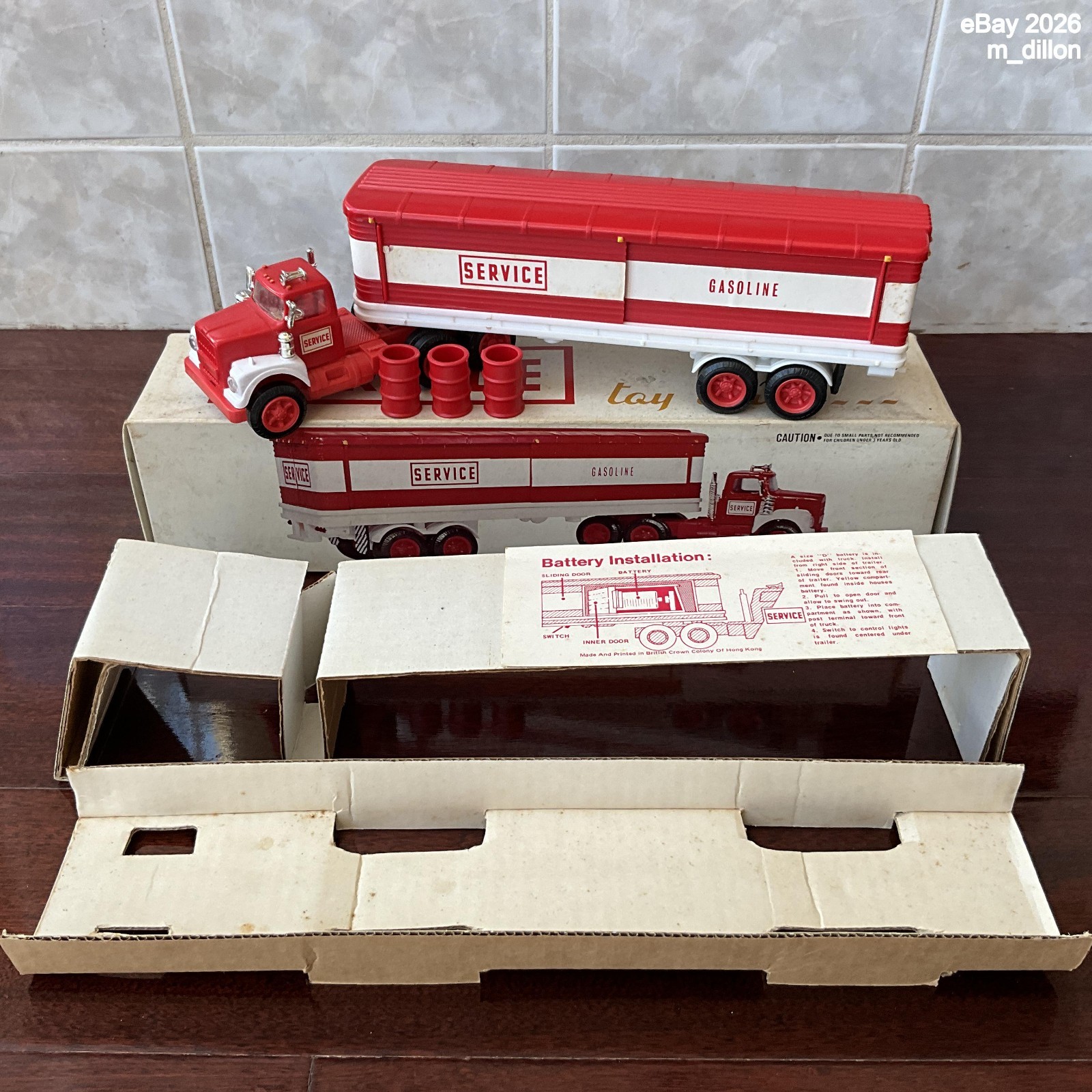 Rare 1976 Service (Hess) Toy Truck w/ 3 Barrels in Original Box, Inserts, Lights