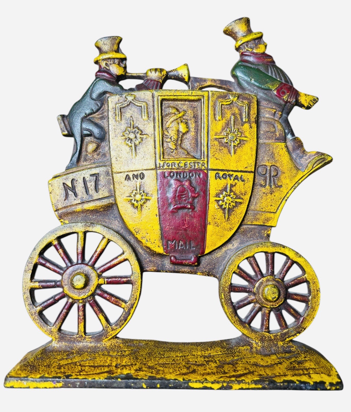 Vintage Nuydea Cast Iron Royal Mail Coach Door Stop / Bookend