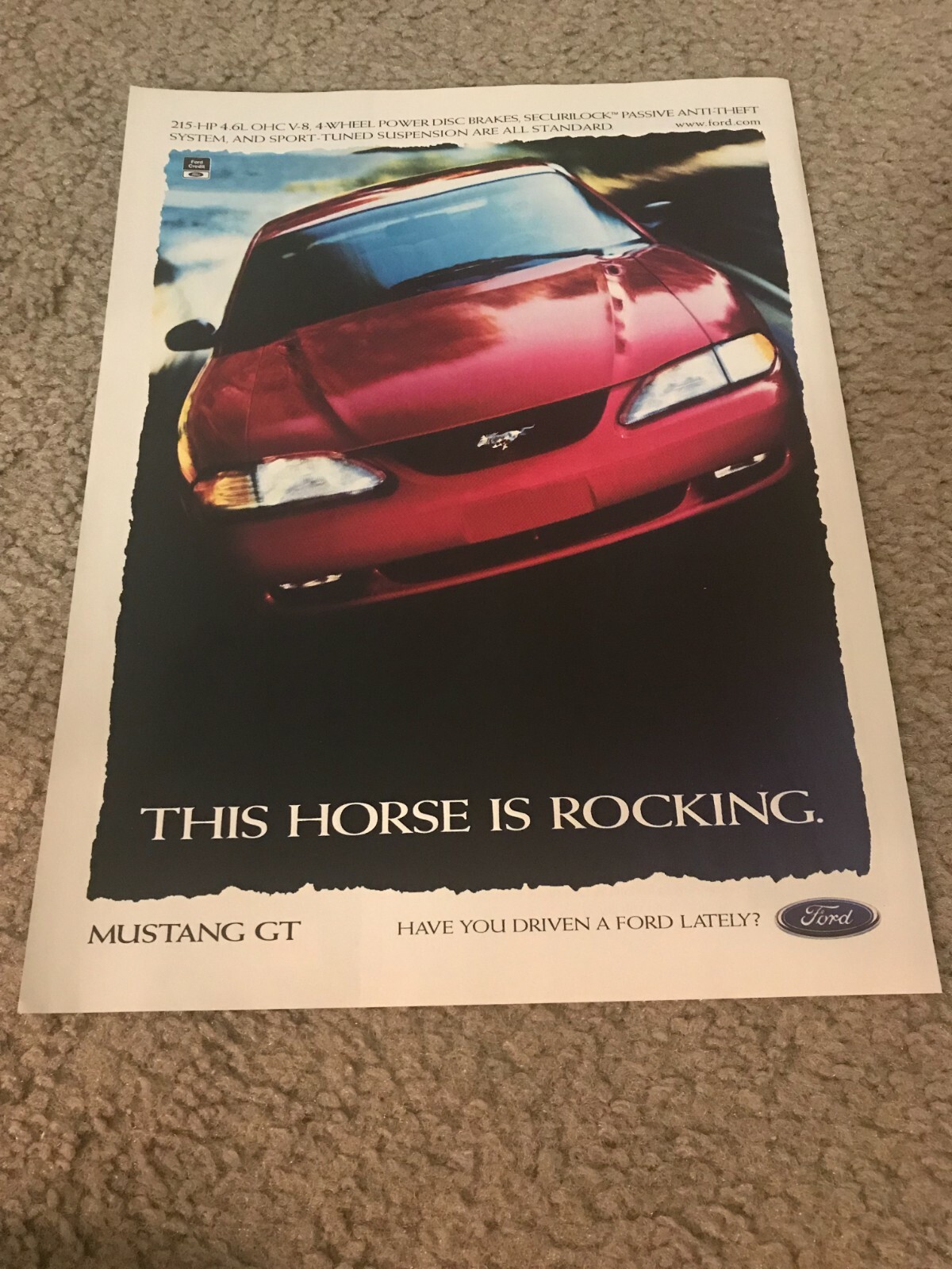 Vintage 1997 FORD MUSTANG GT Car Print Ad RED 1990s \