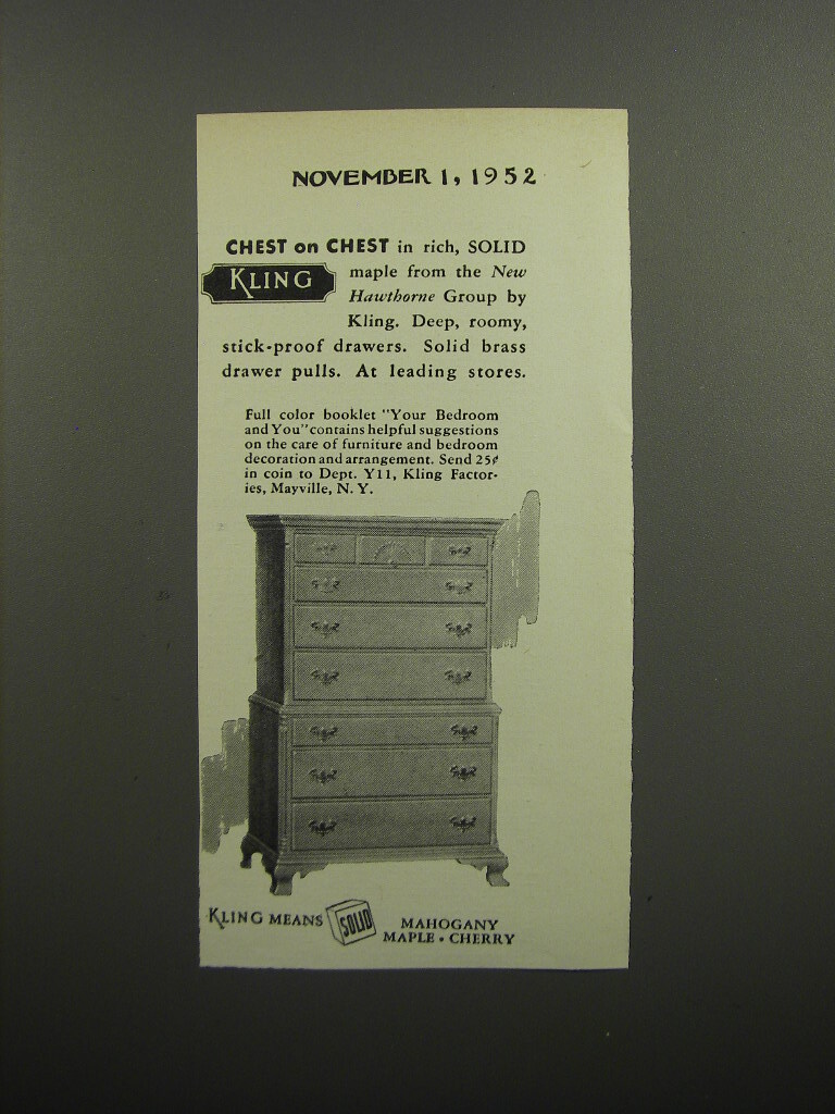 1952 Kling Chest on Chest Advertisement 1952 Kling Chest on Chest Advertisement