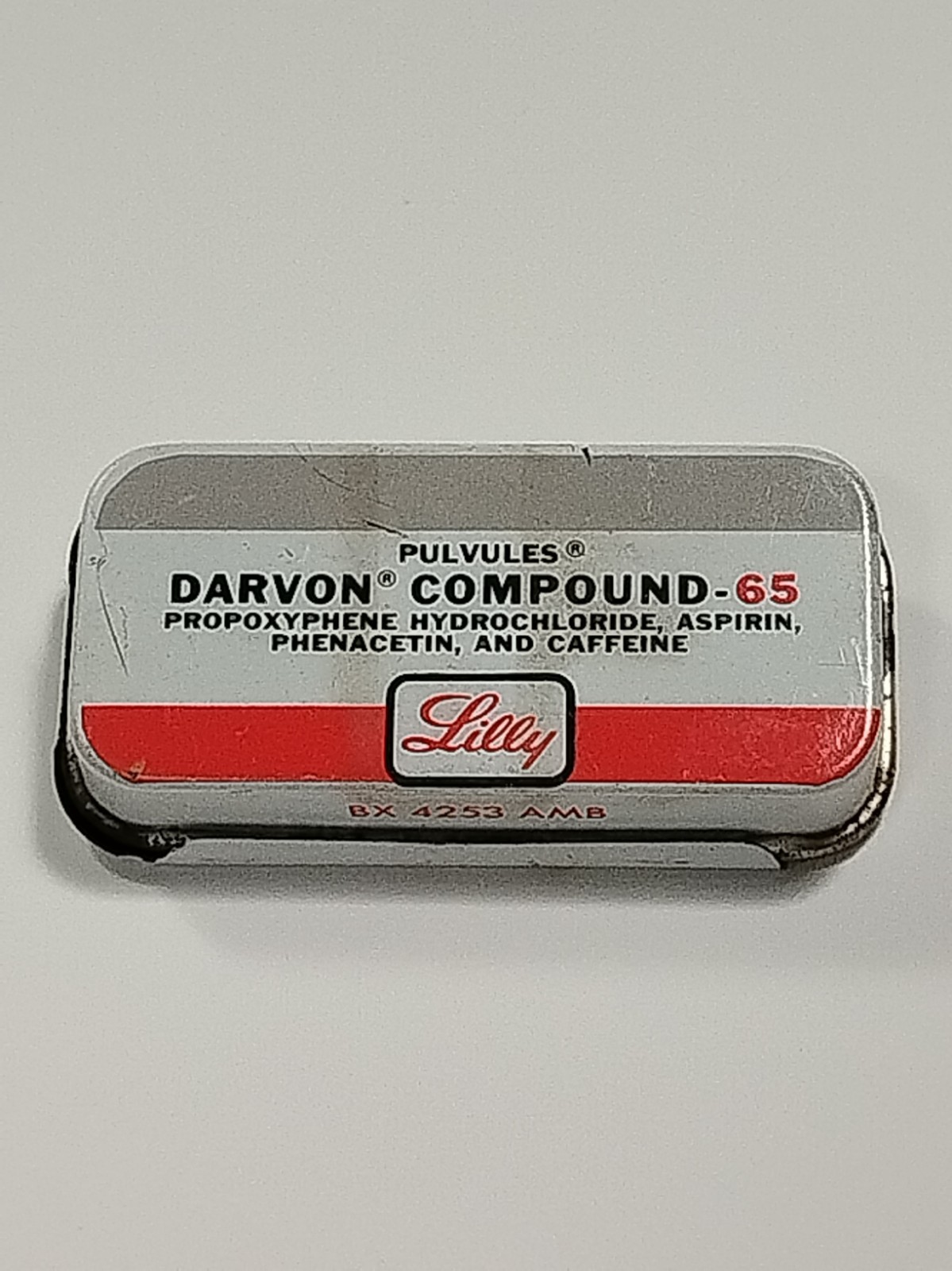 Vintage Eli Lilly Darvon Compound-65 Pocket Tin – Complete Two-Piece Sliding Set Vintage Eli Lilly Darvon Compound-65 Pocket Tin – Complete Two-Piece Sliding Set