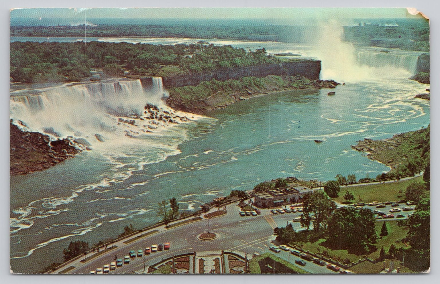 Vintage Niagara Falls NY Aerial View Postcard 1967 Dexter Press Eisenhower Stamp