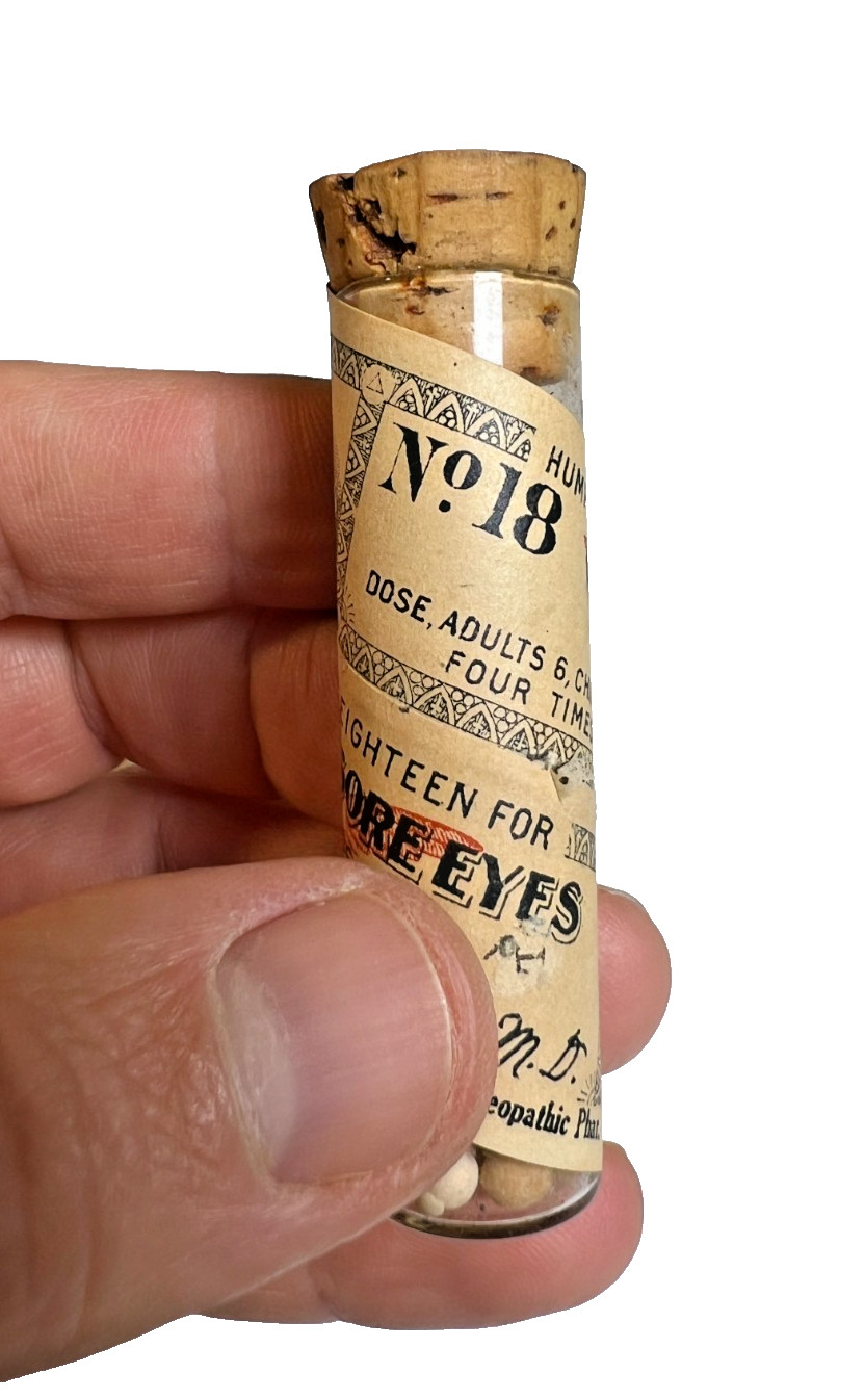 Antique Humphreys Homeopathic Ophthalmia & Sore Eyes Remedy Rare #18 Bottle