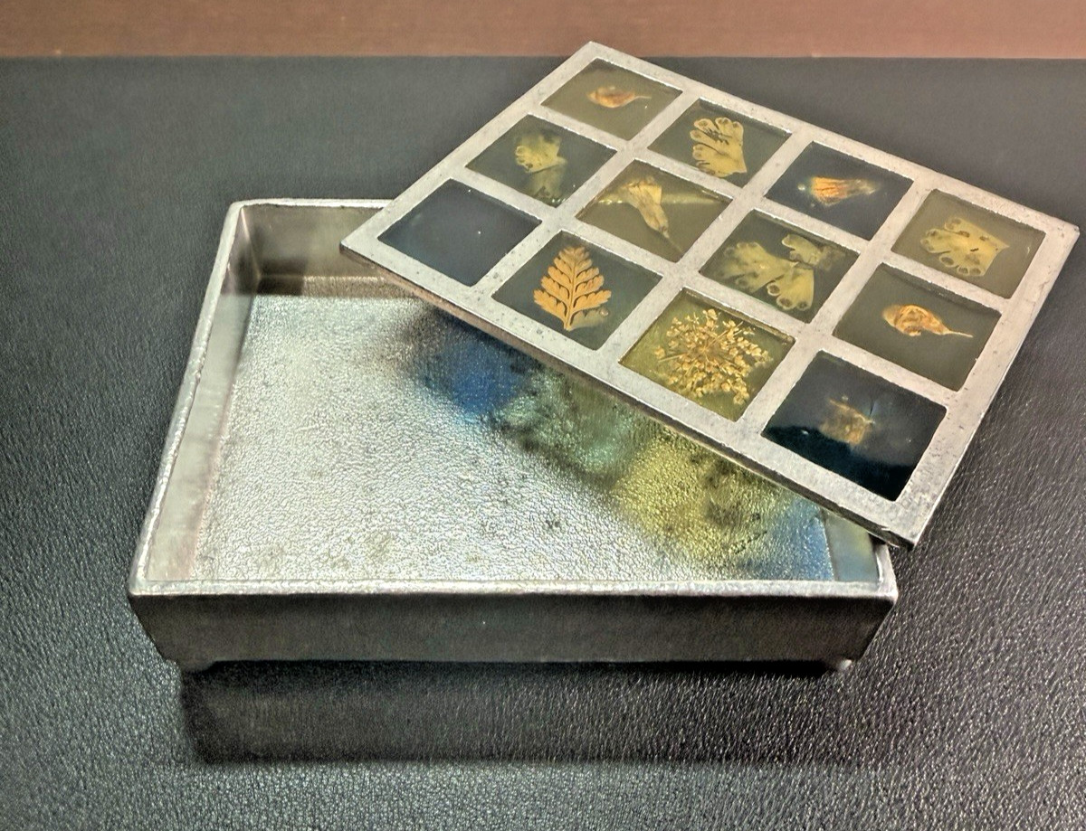 Vintage Anthropologie Botanical Leaf Fossils Trinket Jewelry Box