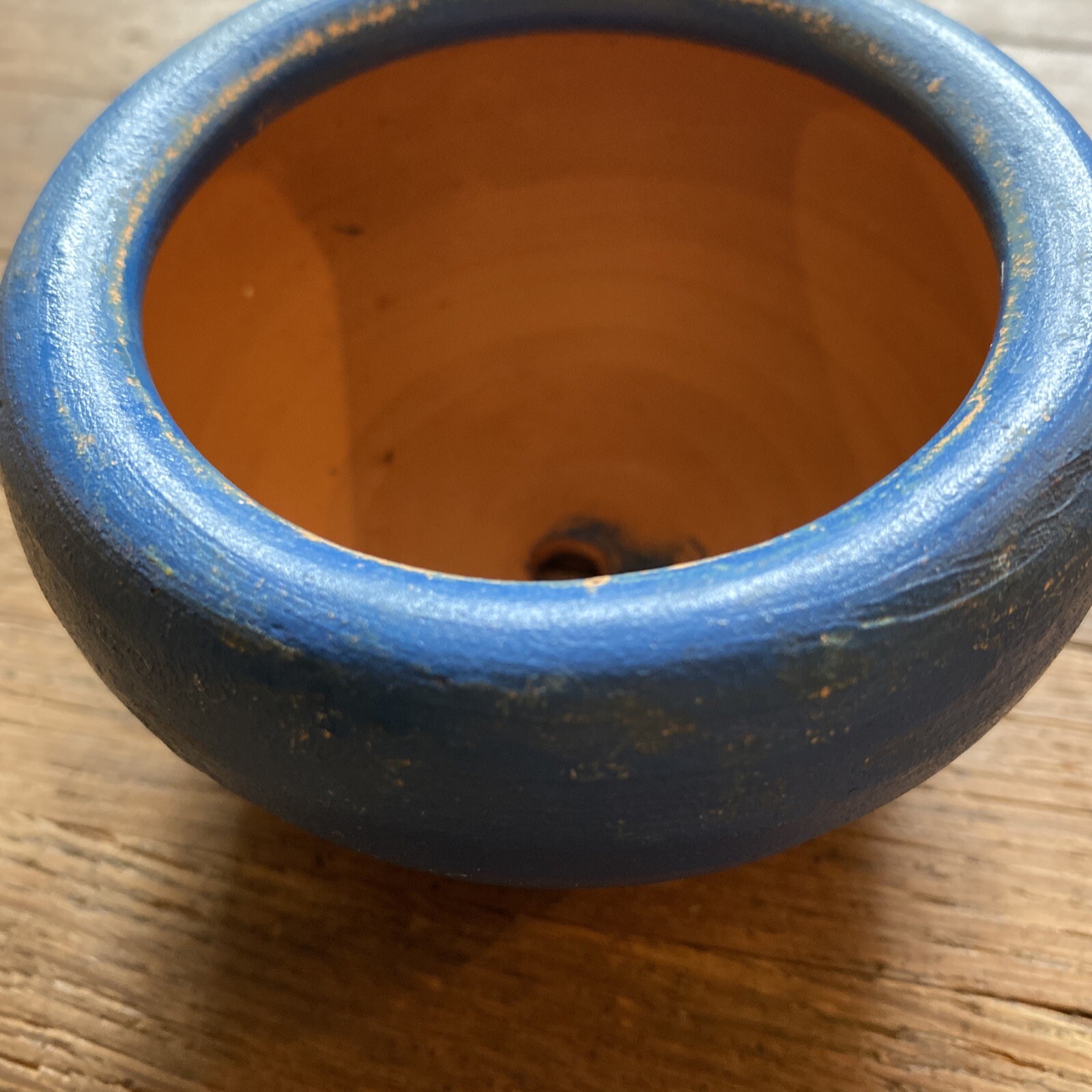 Small Pot Planter Signed MEXICO Blue Pottery Succulent Round Plant Vase Vintage