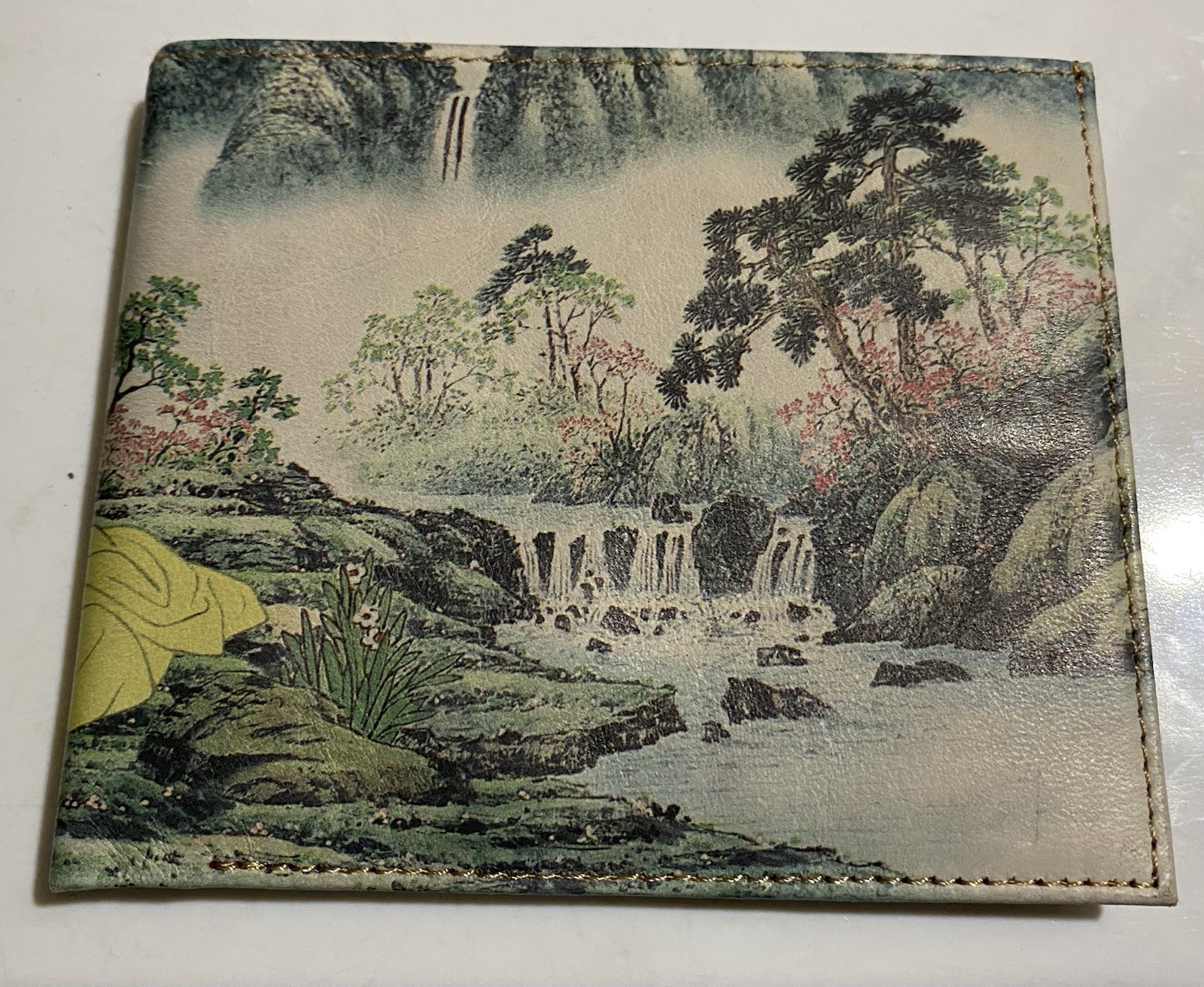 Rare Post WWII Extremely Soft Leather Wallet Traditional Japanese Garden Scene