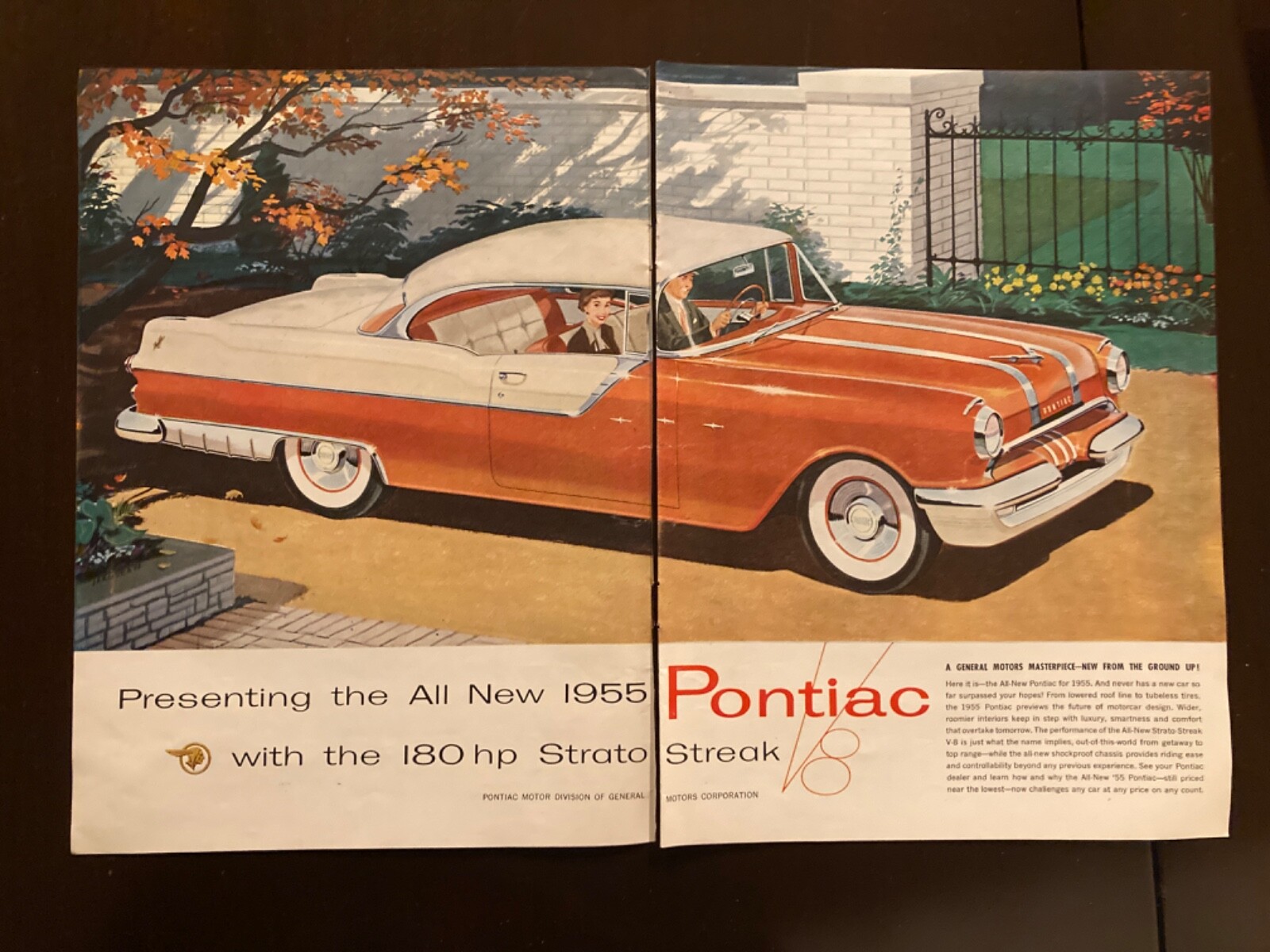 1955 Two-Toned 2-Door Hardtop Pontiac Catalina 180HP STRATO STREAK Print Ad 1955 Two-Toned 2-Door Hardtop Pontiac Catalina 180HP STRATO STREAK Print Ad