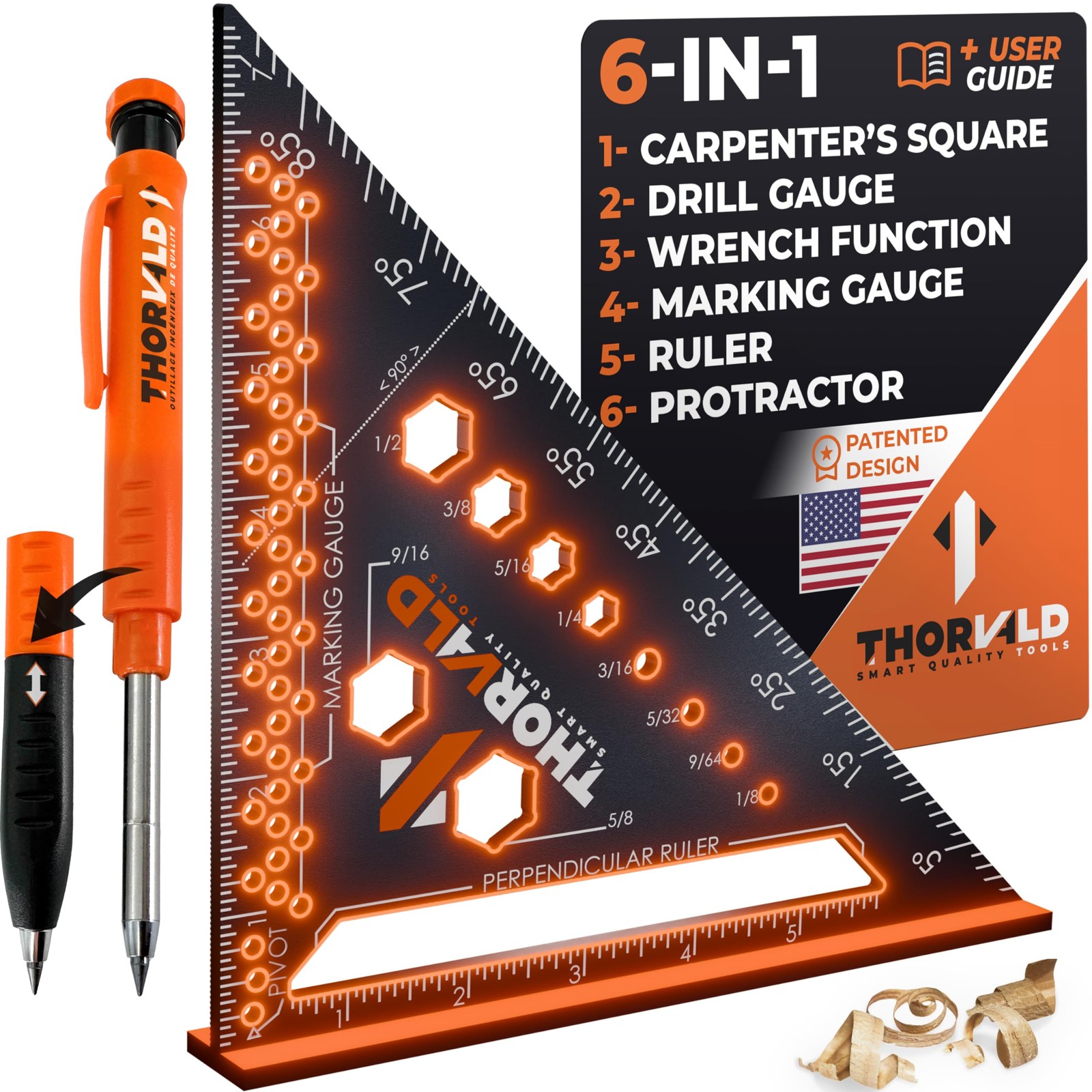THORVALD 6-in-1 Carpenter Square 7 inch (1/16\