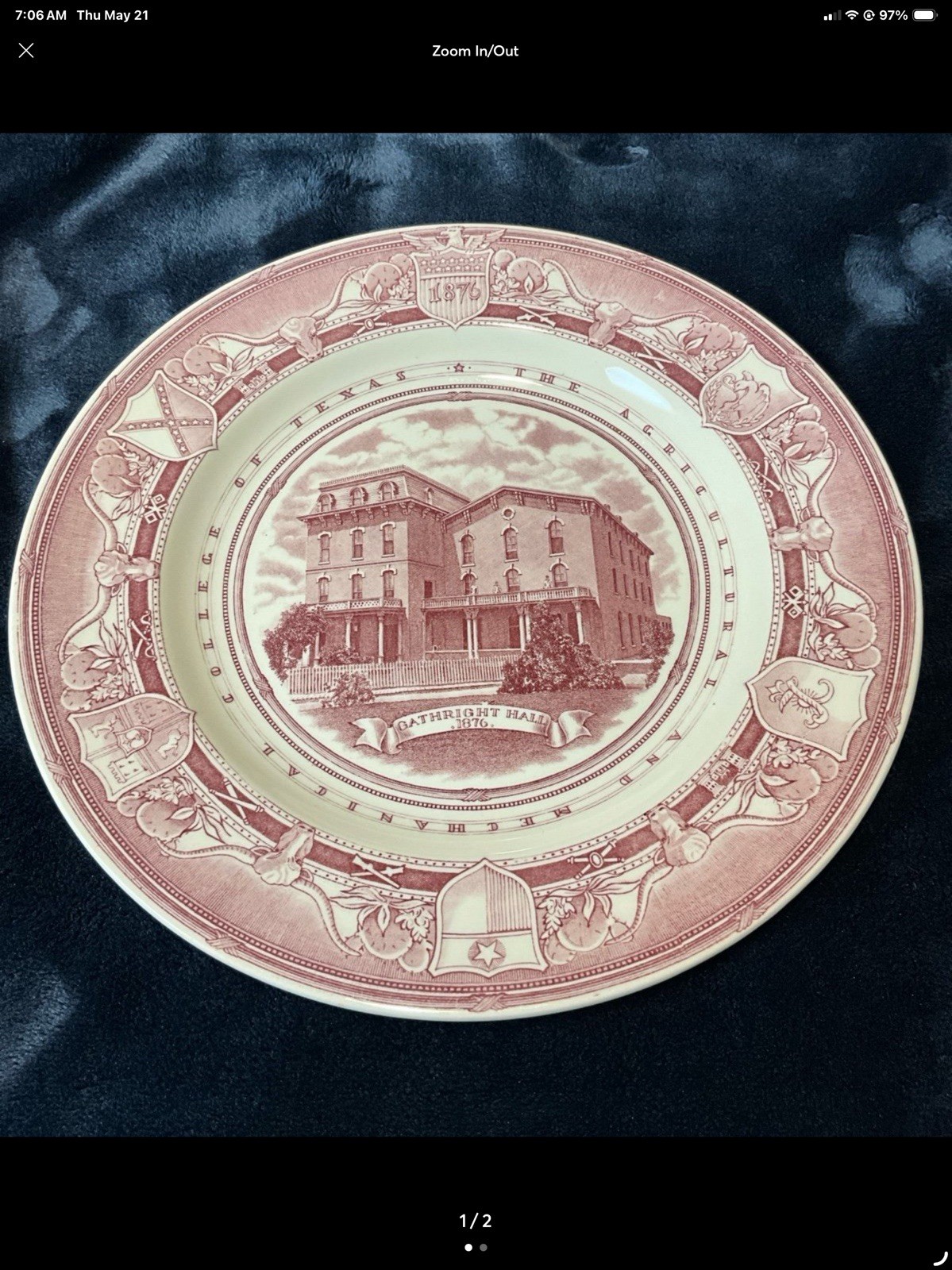 Rare Vtg Wedgwood Texas A&M University 1876 Gathright Hall 10⅜\