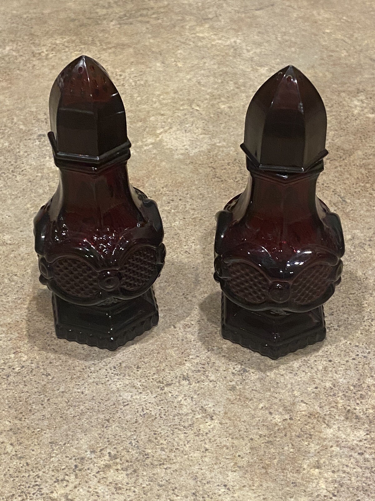 AVON Red Salt and Pepper Shakers Ruby Red Glass Cape Cod Shaker Set 1978 Vintage