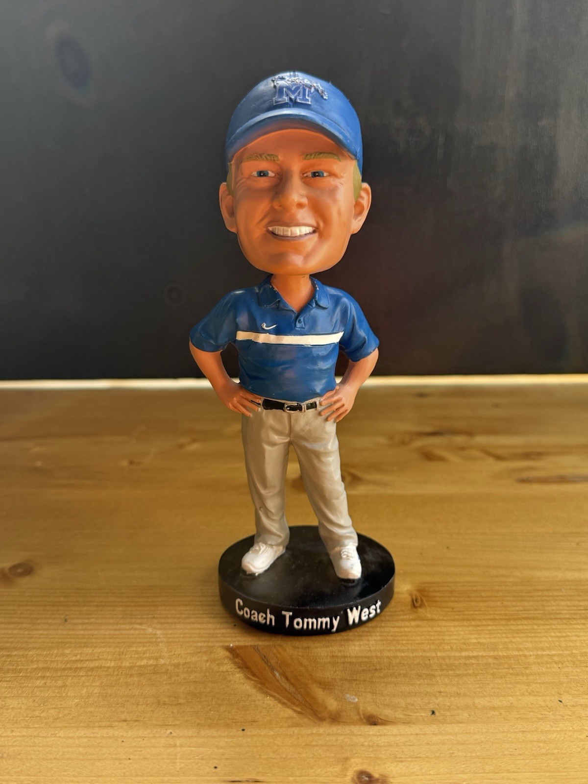Coach Tommy West Memphis Tigers Hand-Painted Bobblehead Figure, Blue Cap