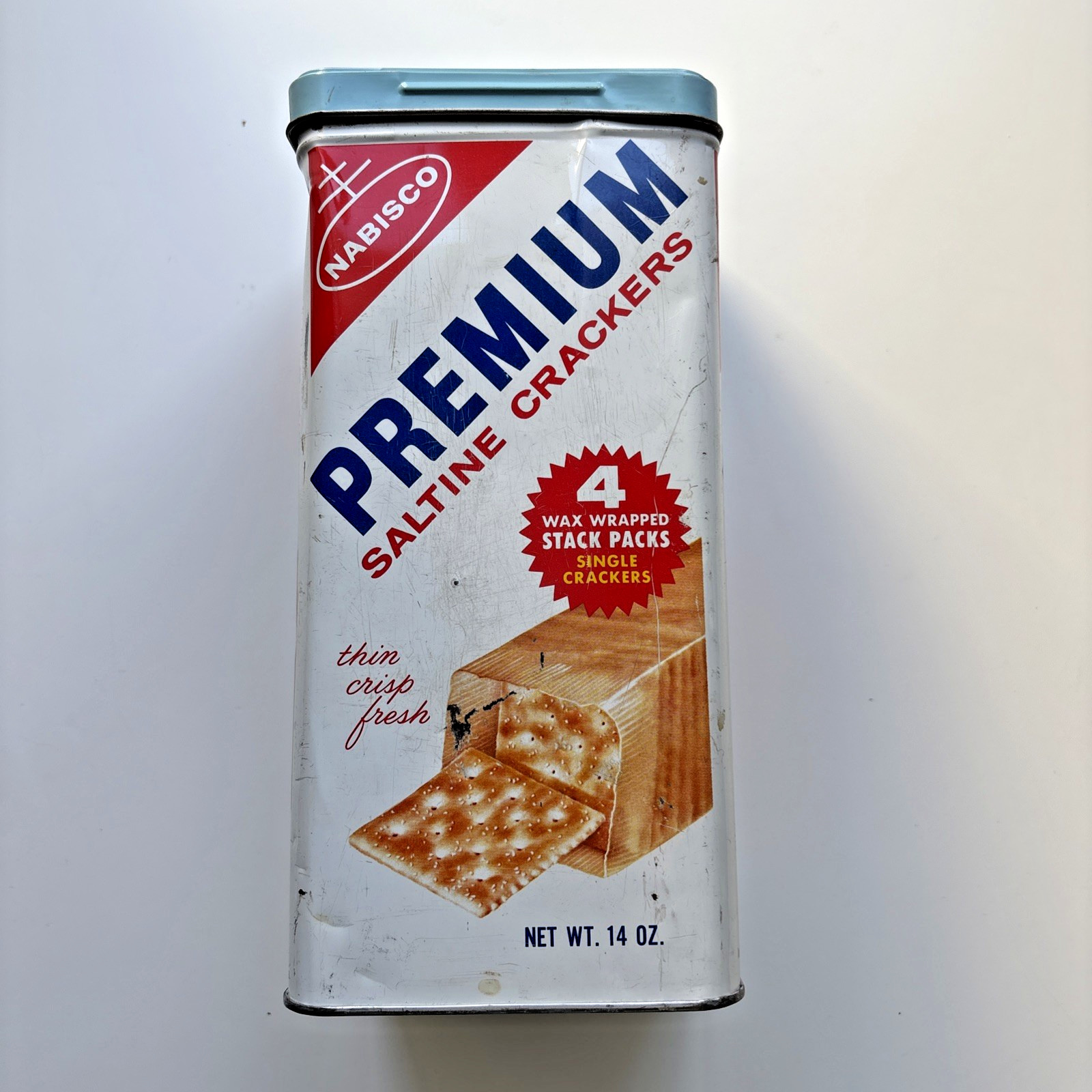 1960s Nabisco Premium Saltine Cracker Tin, English and Spanish Text, Vintage