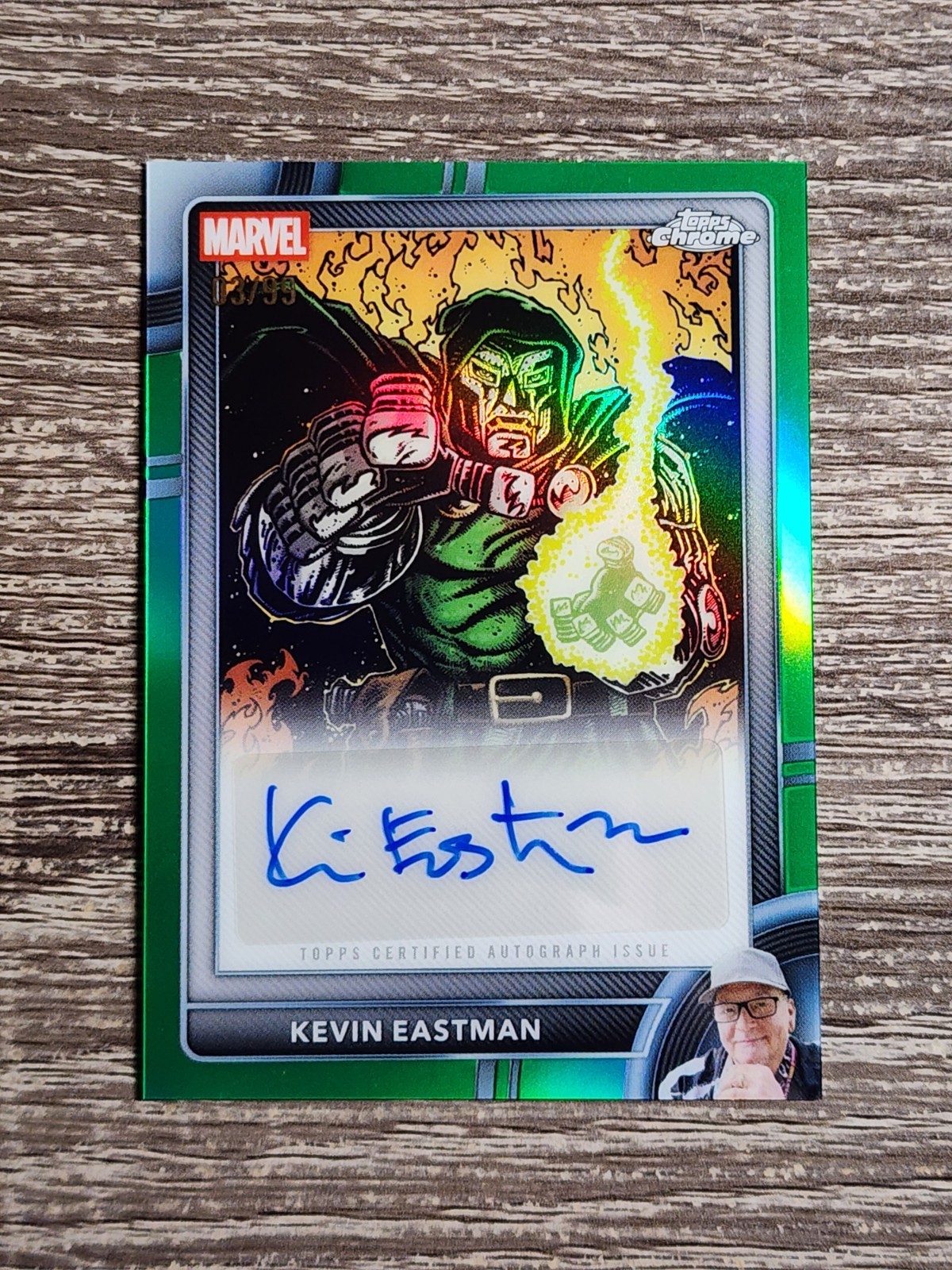 2026 Topps Chrome Marvel DR. DOOM Artist Kevin Eastman Auto Green /99 SSP 