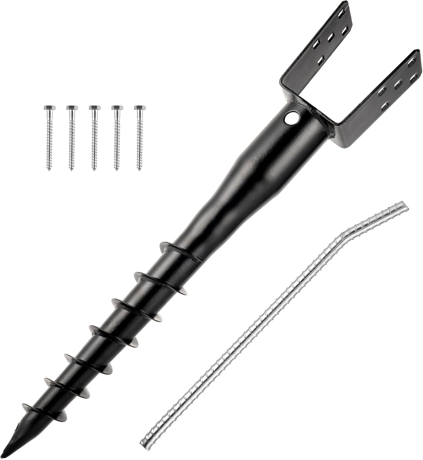 No Dig Ground Screw Anchor - Black U Shaped Post Stake for 4X4 Wood Posts