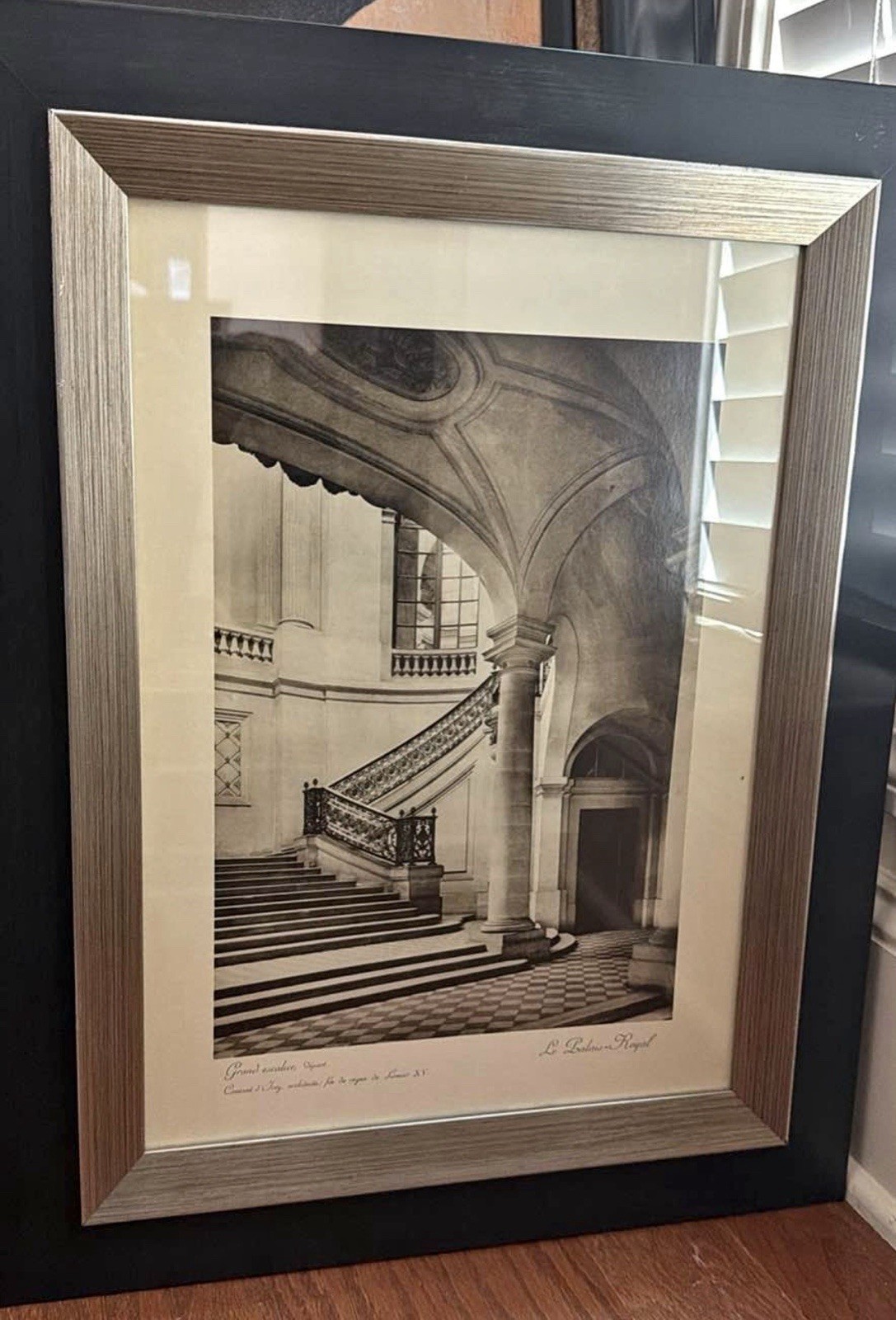 Vintage French Staircase Architectural Print Framed Wall Art Signed