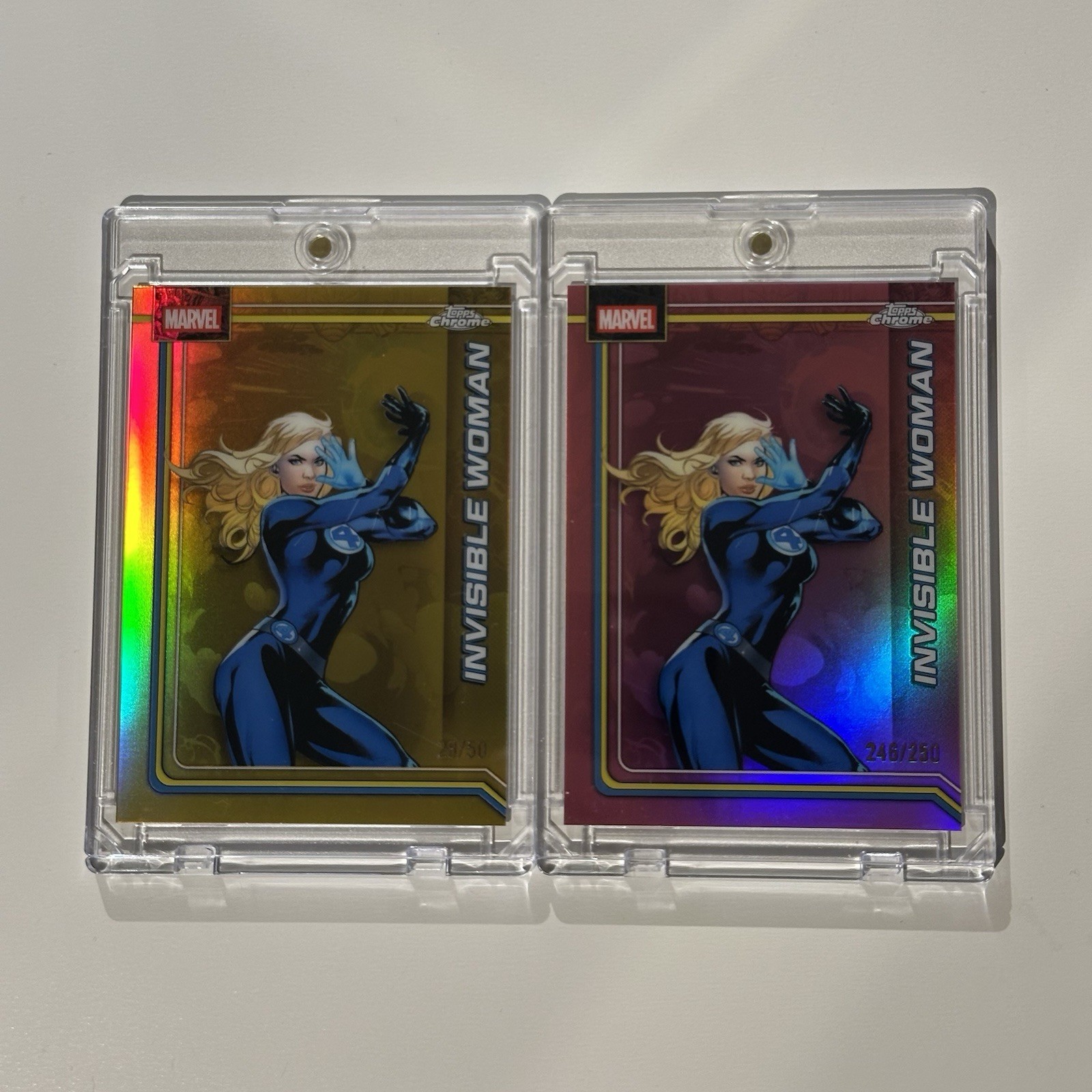 Topps 26 Chrome Marvel (2) Invisible Woman Pink & Gold Refractor /50 & /250 Lot