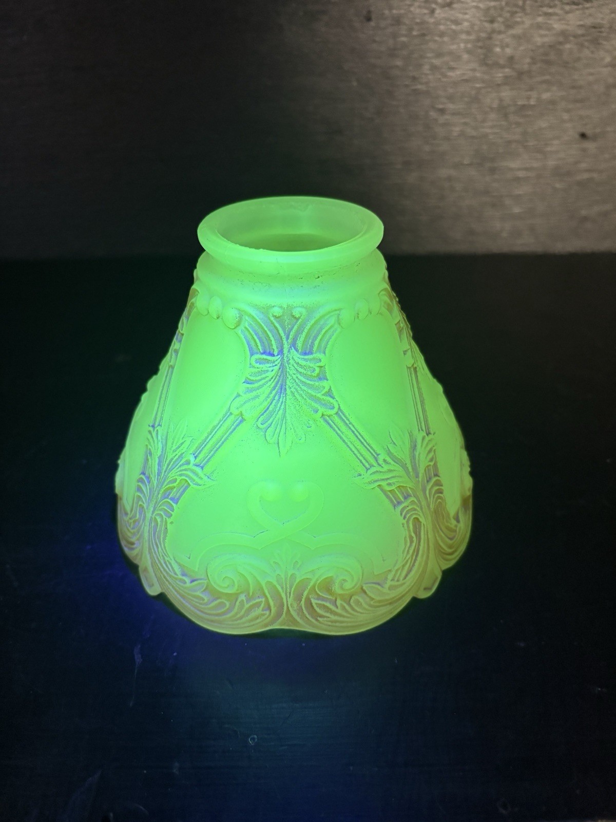 Vintage/Antique Uranium Glass 2” Fitter Lamp Shade Embossed Floral Design Vintage/Antique Uranium Glass 2” Fitter Lamp Shade Embossed Floral Design