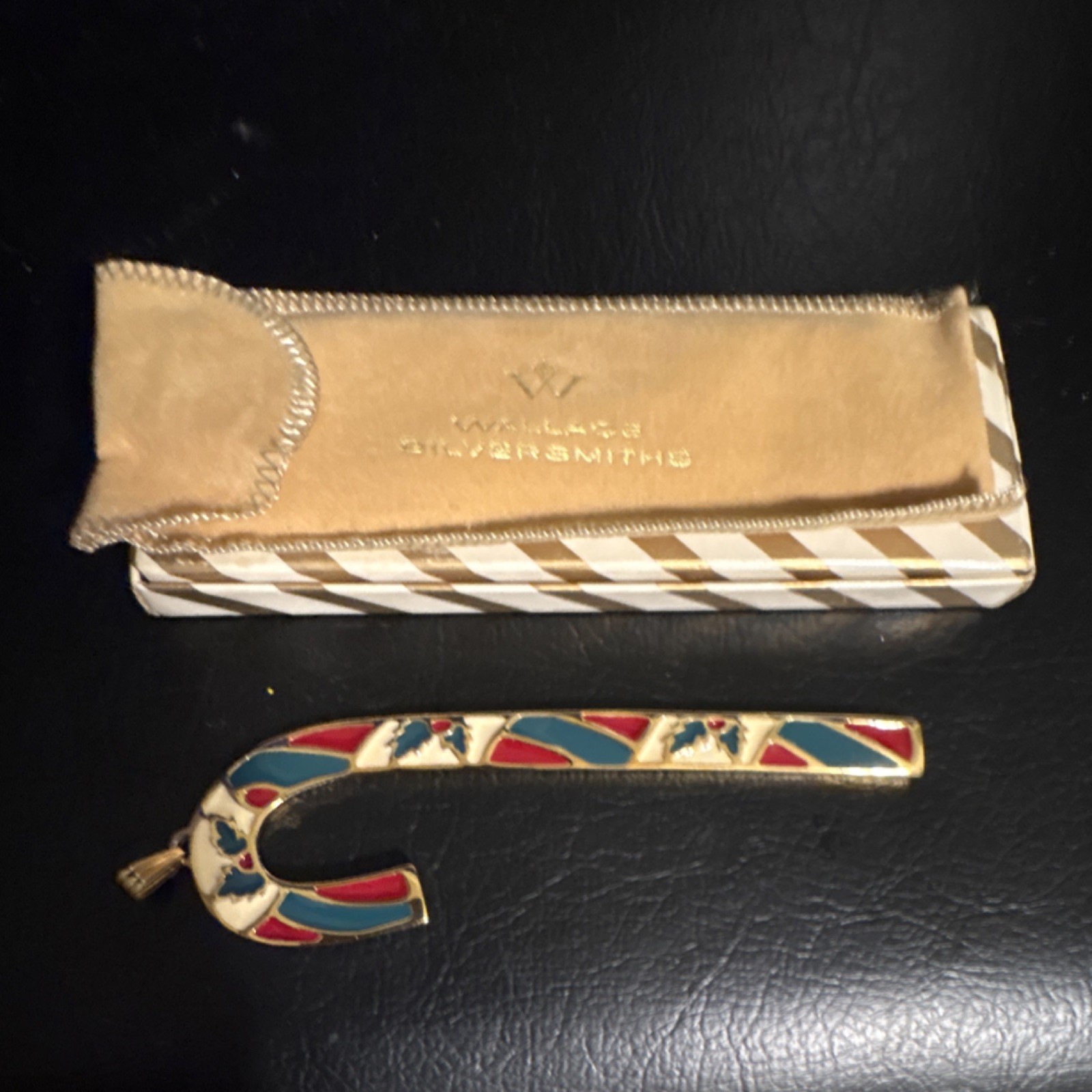 1982 Wallace Silversmiths Enameled Candy Cane Christmas Ornament