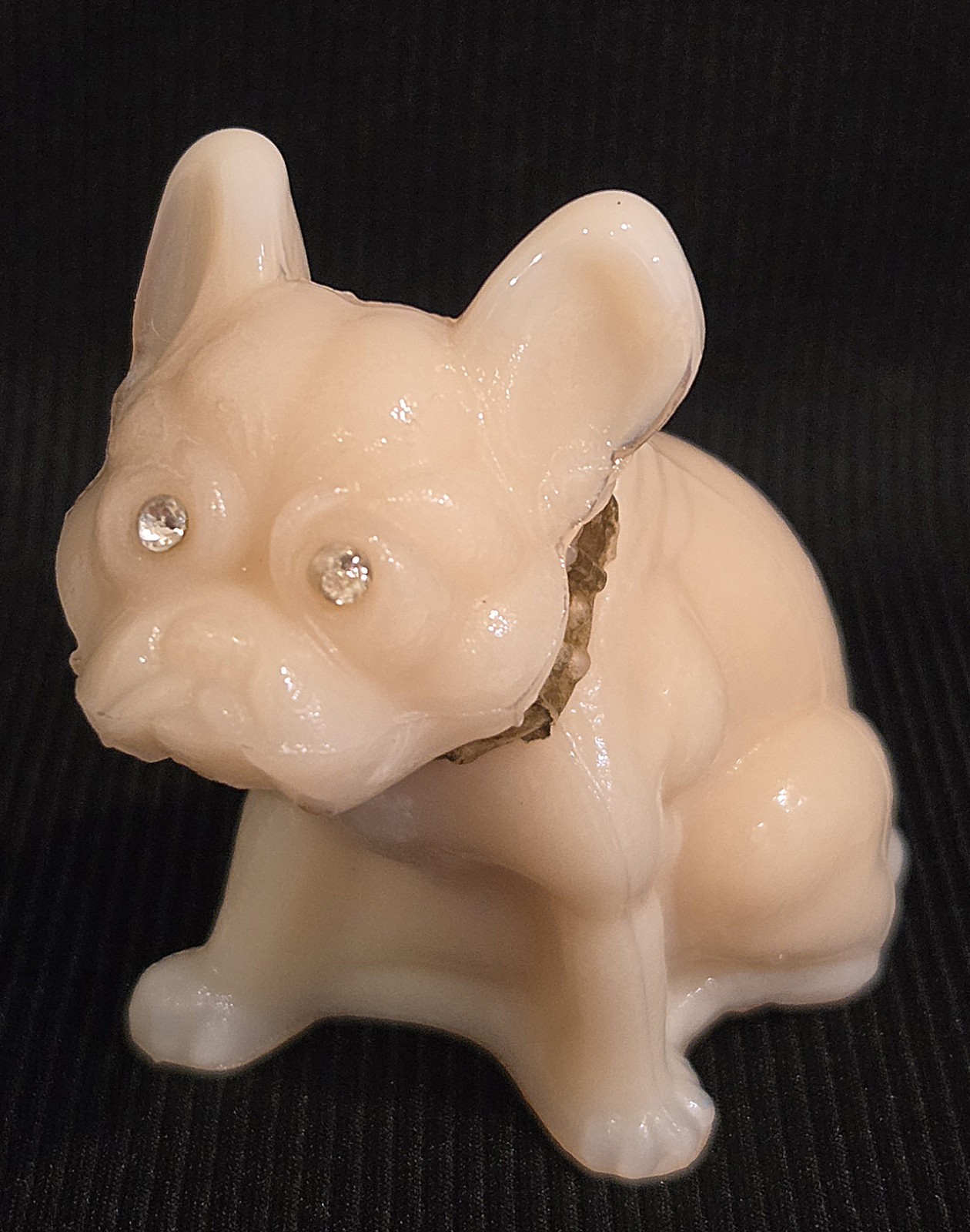 Vtg Westmorland Bulldog Solid Satin Custard Tone/Gold Collar/Crystal Eyes