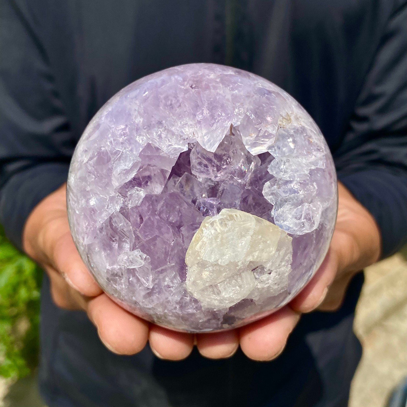 1.25LB Natural Amethyst Agate Open Smile Sphere Healing Wealth Crystal Geode Dec