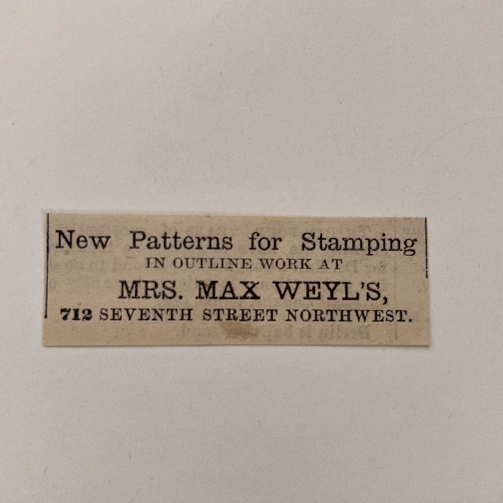 Mrs Max Weyl\'s Stamping Patterns 7th St NW 1881 Washington DC Clipping TAJ8-S35 Mrs Max Weyl\'s Stamping Patterns 7th St NW 1881 Washington DC Clipping TAJ8-S35