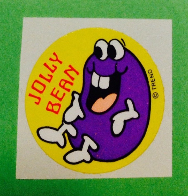 80s TREND Scratch & Sniff Stinky Sticker Glossy, JOLLY BEAN Jelly Bean GRAPE \'84