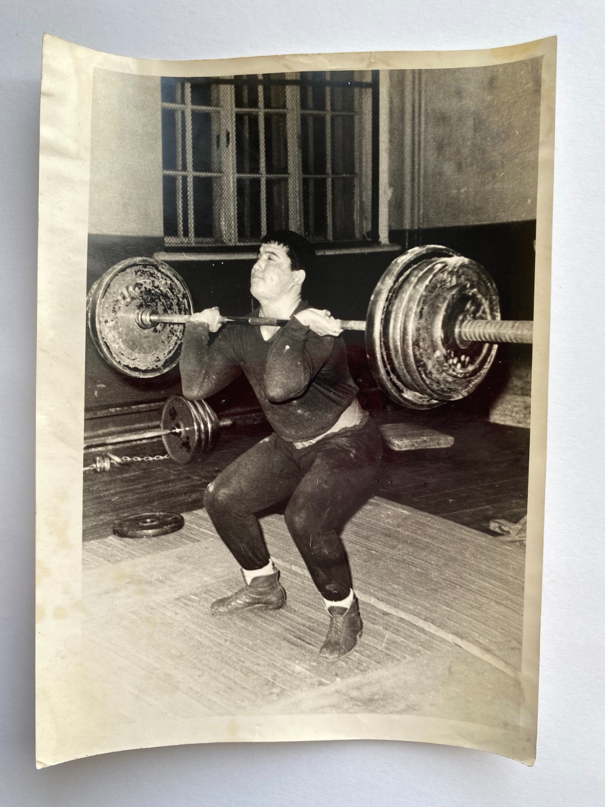 Handsome young man lifts the barbell affectionate guy gay interest Vintage Photo
