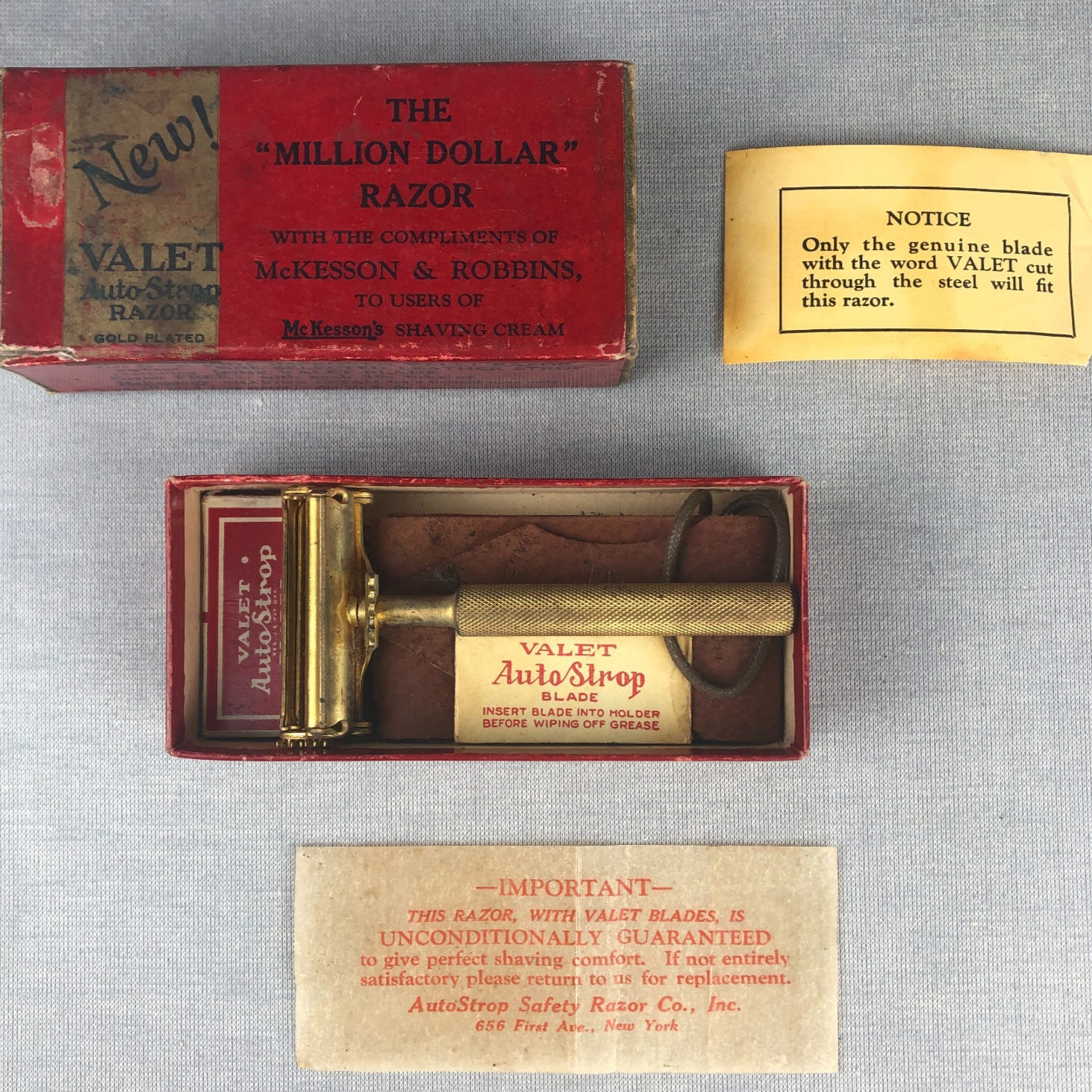 Valet Auto-Strop Razor Set McKesson Shaving Cream Million Dollar Promotion Gold