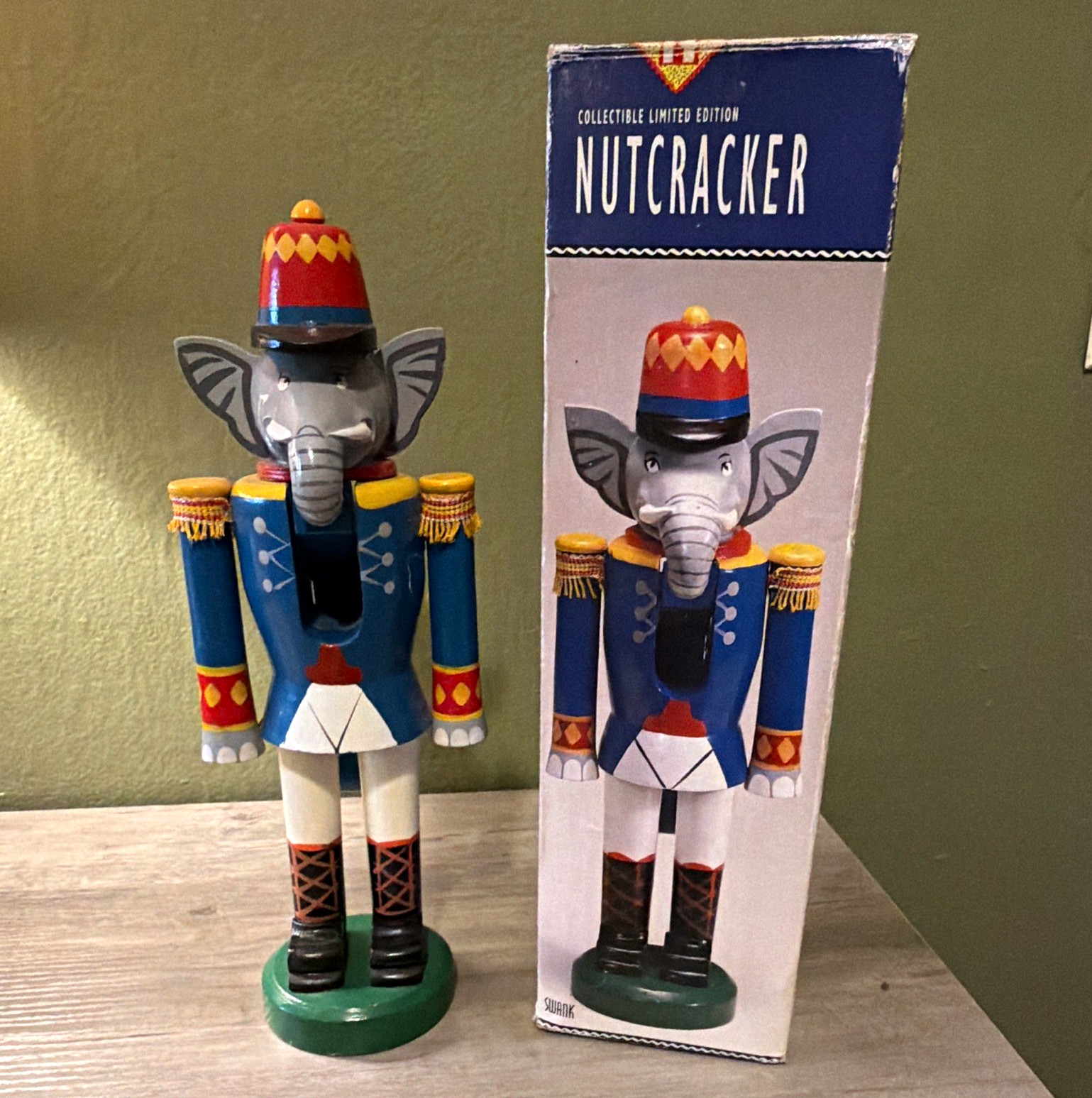 Swank, Inc. Elephant Nutcracker Limited Edition 1992 Wood 12in w/ COA