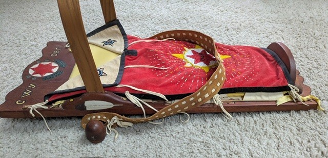 Vintage Cree Cradleboard Hand Beaded Carved Wood Native American Display