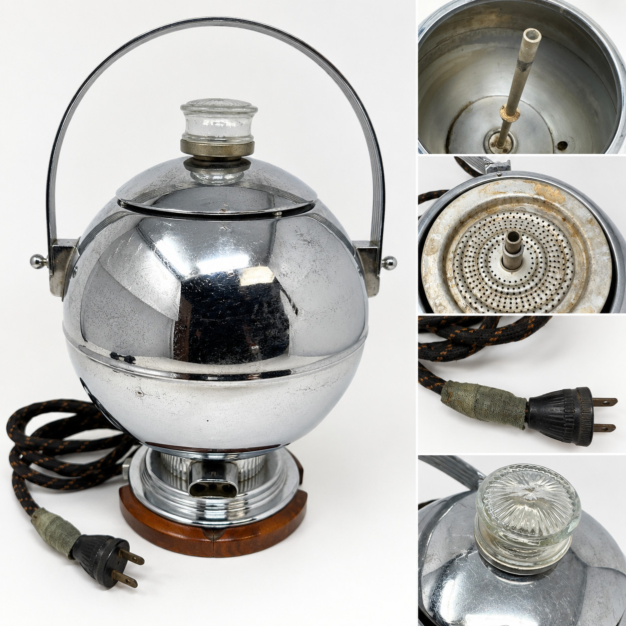 1930s Manning Bowman Art Deco Chrome Bakelite Orb Coffee Pot Percolator AS IS