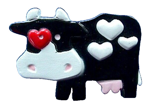 Hallmark PIN Valentines Vintage COW HEARTS B&W Holiday Brooch