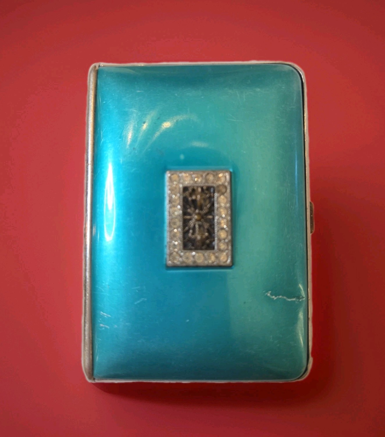 ART DECO LADIES MAKE-UP COMPACT BY MONDAINE PARIS NY ELECTRIC BLUE W/RHINESTONES ART DECO LADIES MAKE-UP COMPACT BY MONDAINE PARIS NY ELECTRIC BLUE W/RHINESTONES