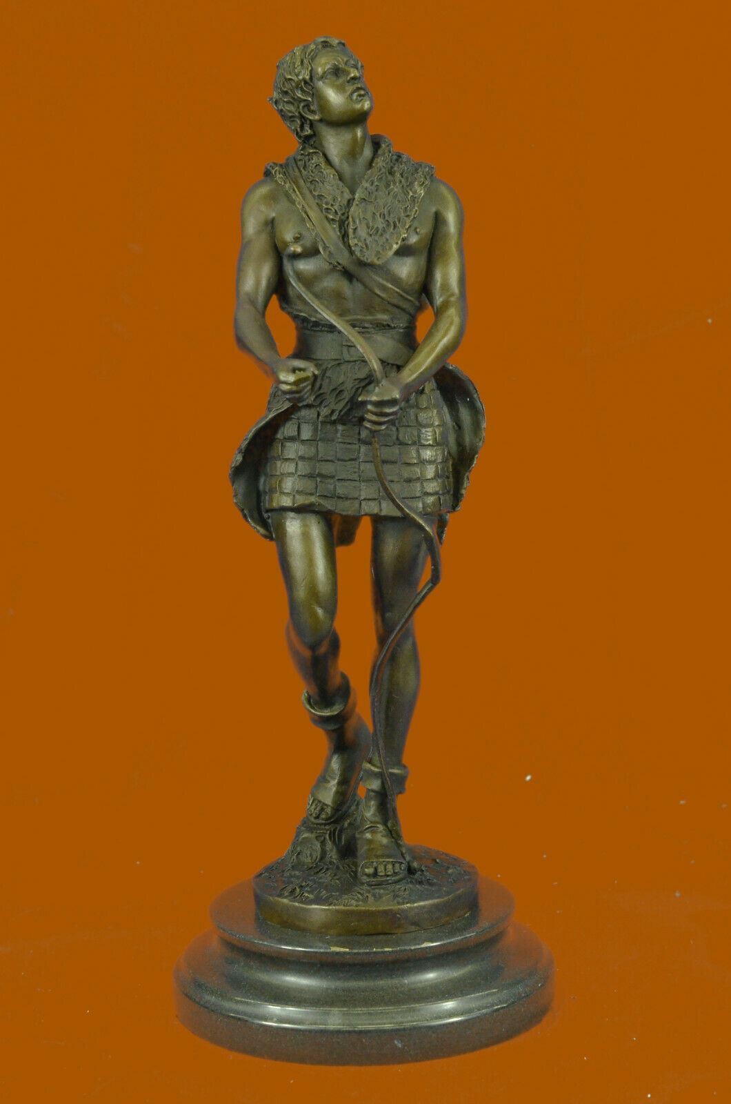 Handmade Bronze Sculpture God Apollo Nude Young Man Hunter Bow  Arrow Artwork