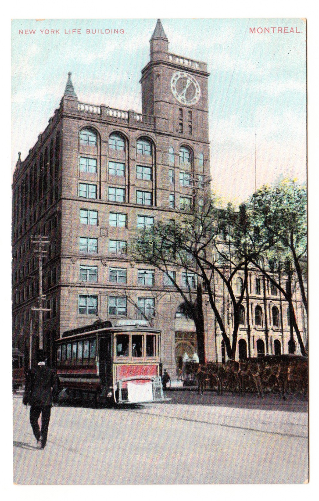 Montreal Canada - New York Life Building Streetcar Clock Postcard  c. 1905-1910