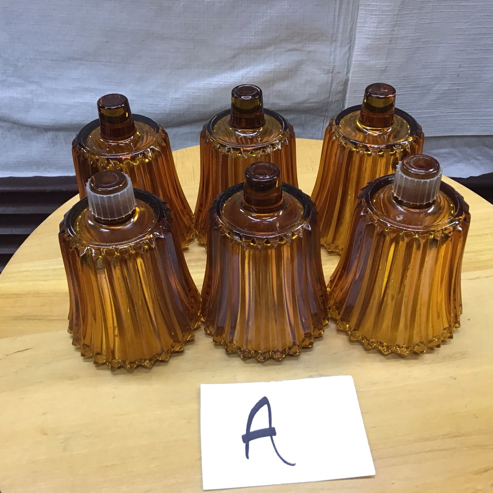 Set 6 VTG MCM Home Interior Homco RIBBED AMBER Peg Candle Votive Cups Lot A