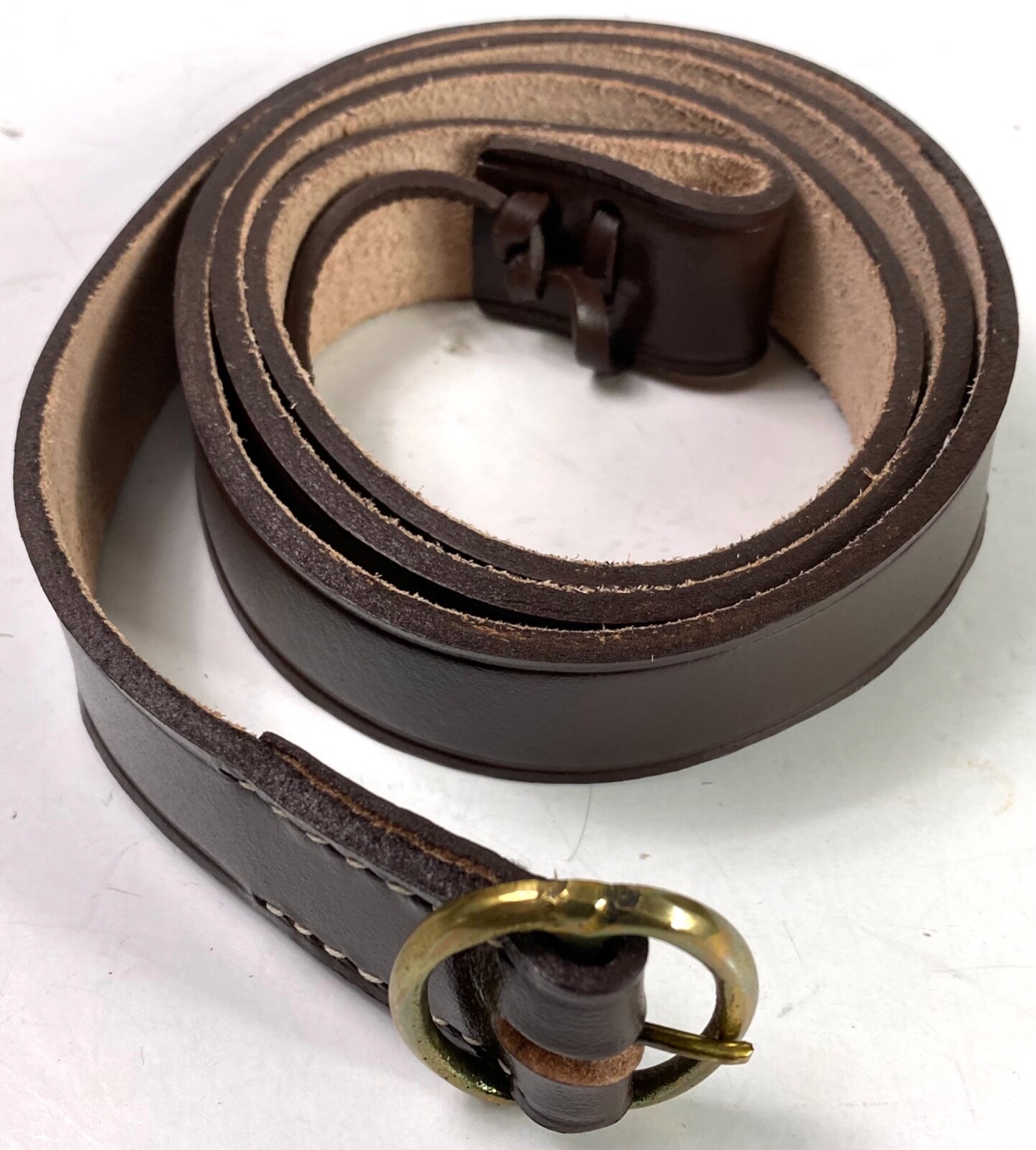 AMERICAN REVOLUTION CIVIL WAR MUSKET RIFLE LEATHER CARRY SLING W/ BRASS BUCKLE