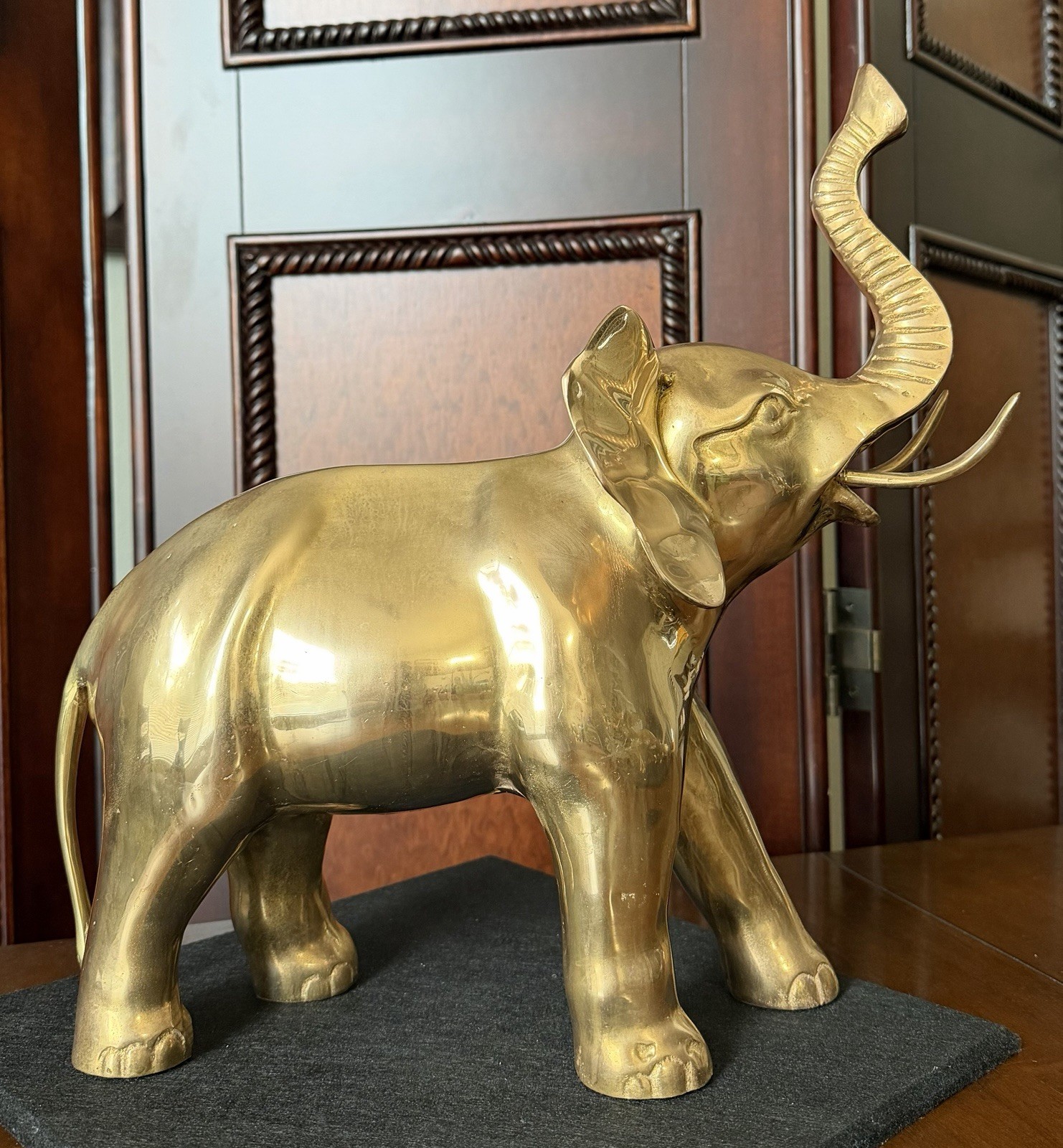 Vintage Brass Elephant Statue Figurine Large Hollywood Regency Asian Style Decor