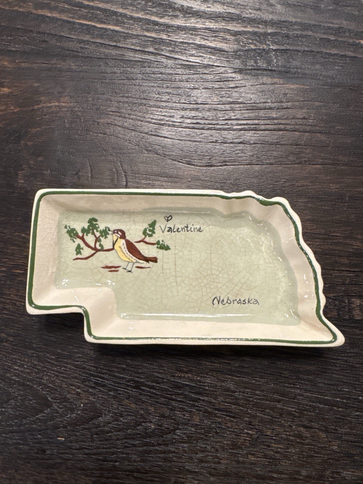 Vtg Rare Annie Laura Nebraska State Ceramic Tray Valentine Nebraska Bird Dish