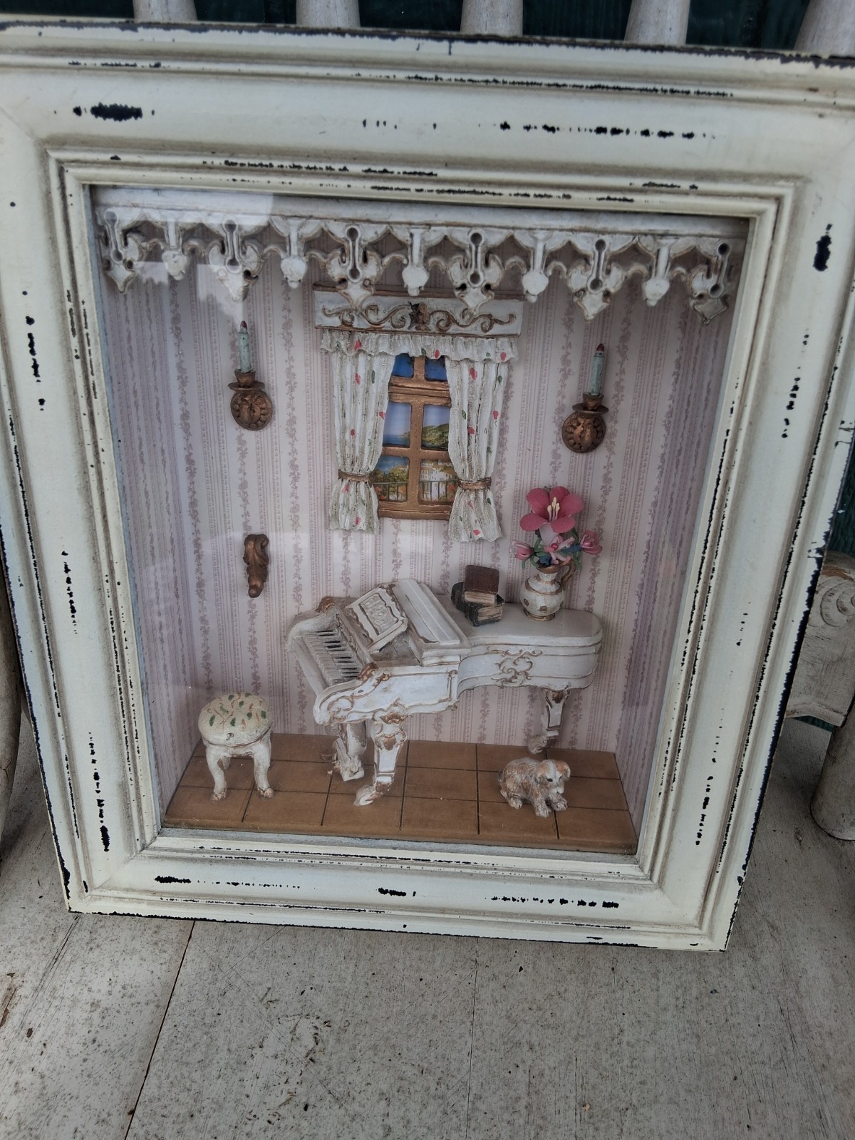 Vintage Framed Miniature Victorian Living Room 3-D Shadow Box Diorama Dollhouse Vintage Framed Miniature Victorian Living Room 3-D Shadow Box Diorama Dollhouse